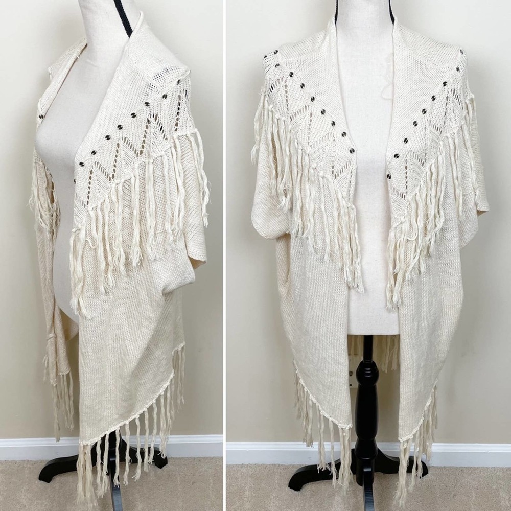 Altar'd State | Creme Boho Fringe Cardigan White Medium